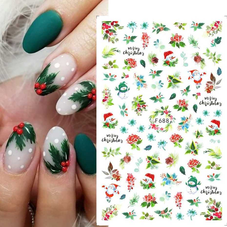 3D Christmas Nail Sticker Winter Snowflake Holly Tangerines Rosin Cartoon Santa Bird Elk New Year Nail Decal Design DecorationXJ240814