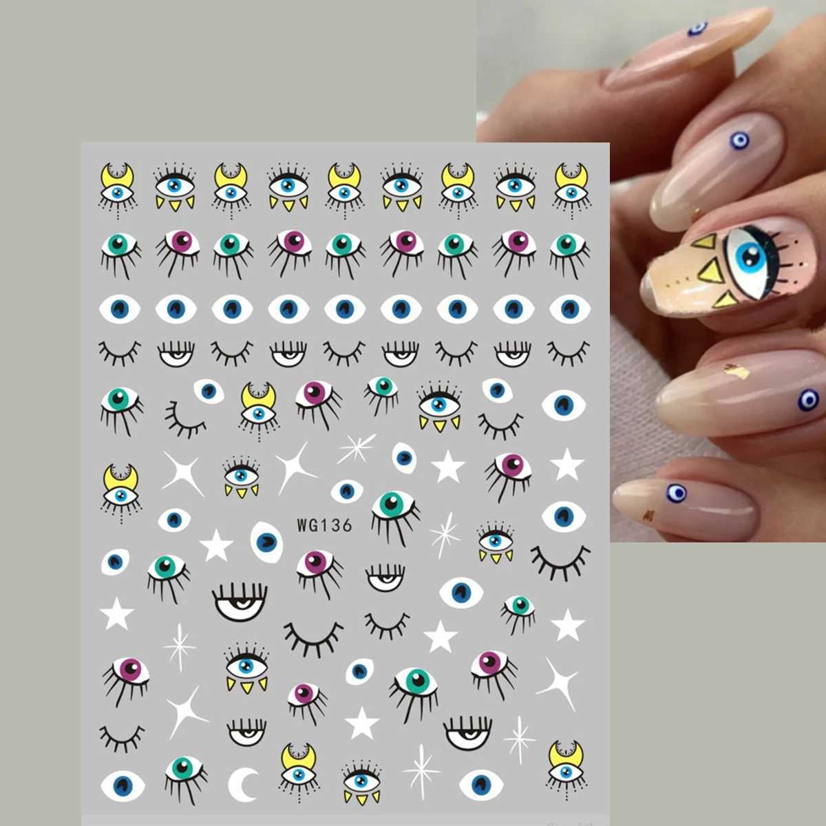 New 3D Girl Blue Evil Eyes Nail Stickers Self Adhesive Butterfly Design Nail Decals DlY For Manicure Pretty Stickers For NailsXJ240814