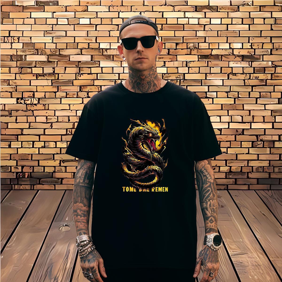 Man T Shirts 230g Pure Cotton Black Gold Dragon Casual Beach Breathable Crew Neck Graphic Tshirt for Man Woman 2024 Unisex Top Tees