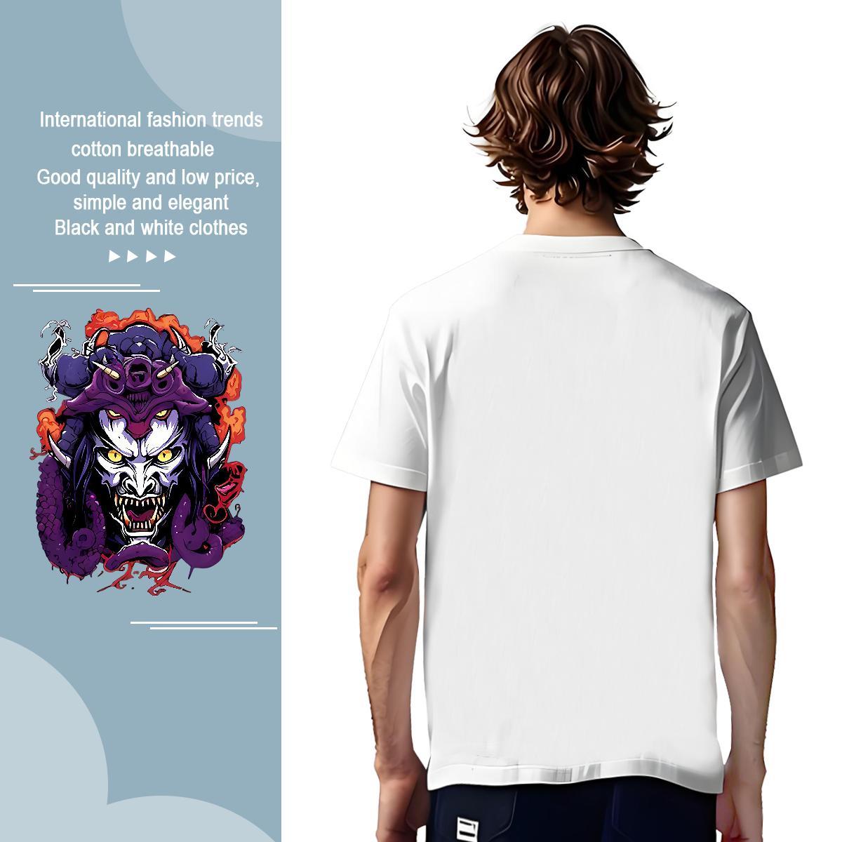 Men T Shirts 100% Cotton 230g Terror, Purple Dragon,Flame Casual Beach Breathable Asian Size Men Tshirts 2024 Summer Popular Tops Tees