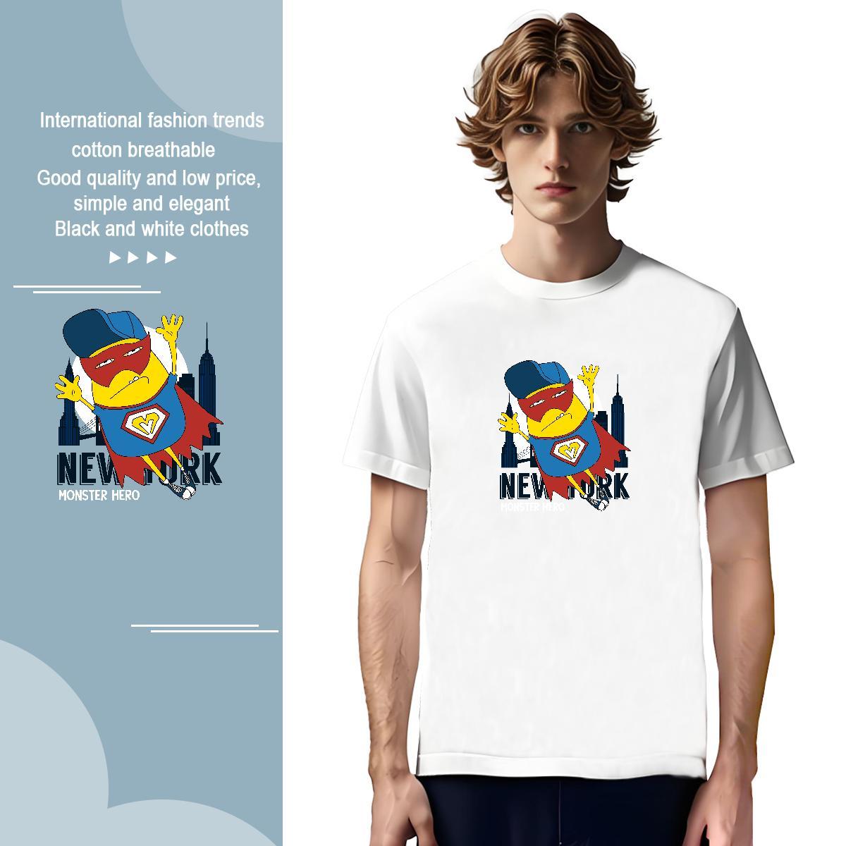T Shirt For Man 230g Pure Cotton America Casual Daily Wear Short Sleeve Soft Cartoon Printing L-4XL Men Tees Fashion Designer Cool Design Tops Tees