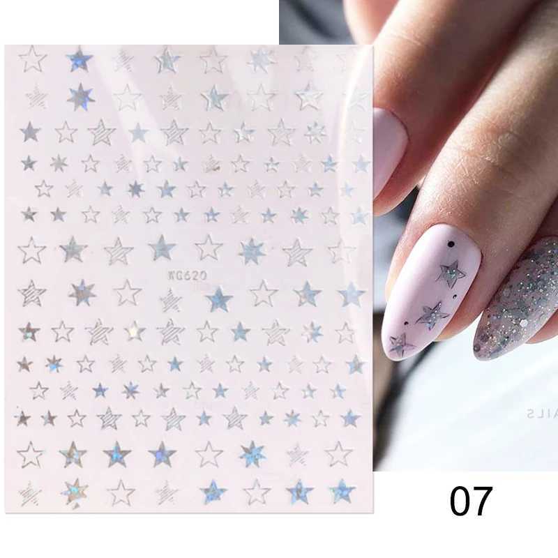 Rose Gold Star 3D Nail Stickers Silver Black White Star Heart Transfer Stickers for Nails DIY Decals Manicures Decoration TipsXJ240814