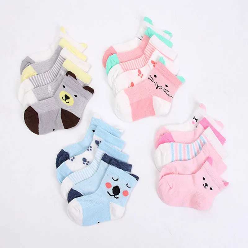 5 pairs/batch of childrens cotton socks for boys and girls cute cartoon soft mesh short socks for babies spring and summer fashion for children W24081