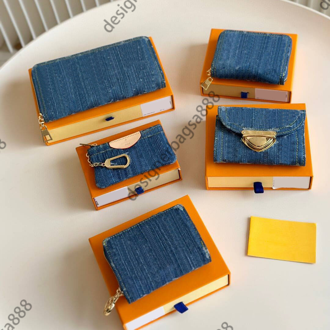 Designer Women Denim Wallet Short Wallet Woman Purse Card Holder Ladies Handbag Checked Flower Luxury Key Ring Credit Coin Purses Mini Wallets