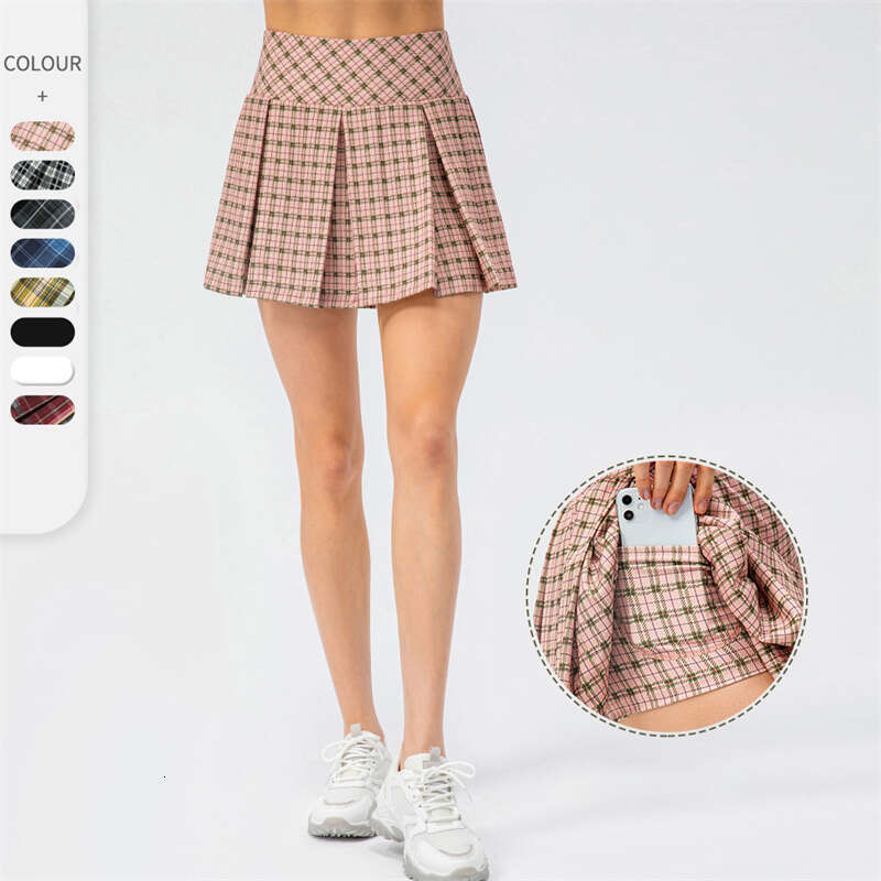Golf Women Tennis Pleated Skirts With Shorts Plain Baseball Skorts Female Running Sport Mini 2 In 1 Culottes Athletic Pantskirt