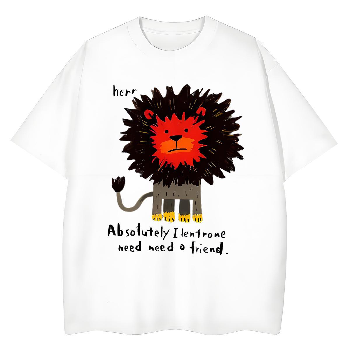 Popular Man T Shirts lion Crew Neck Breathable Casual Daily Wear Floral Print 230g 100% Cotton Tshirt for Man Woman Brand Clothes
