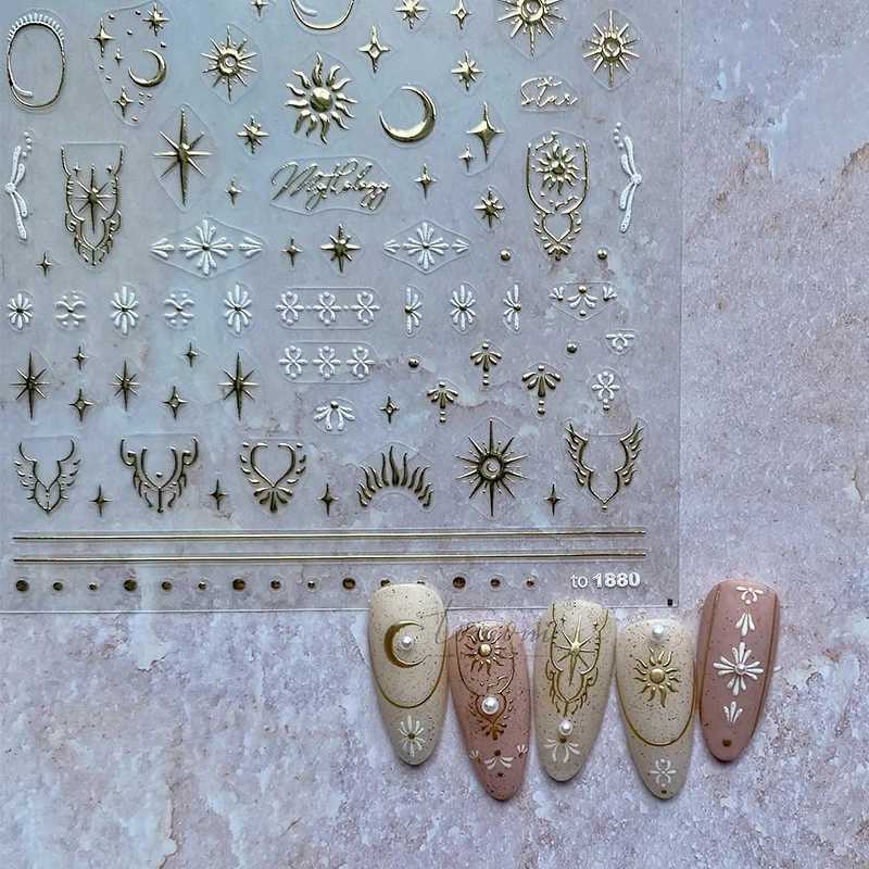 Bronzing Heart Stickers for Nails Sliver Gold Laser Sun Star Moon Adhesive Sliders DIY Art Accessories Stickers for NailsXJ240814