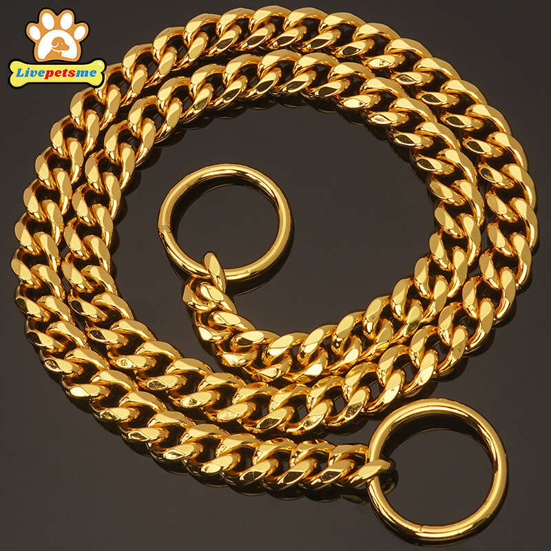 Gold Dog Chain, Stainless Steel Dog Collar Choker, Luxury Designer, Walking And Traning Metal Necklace For Small And Medium Dogs Zozostore