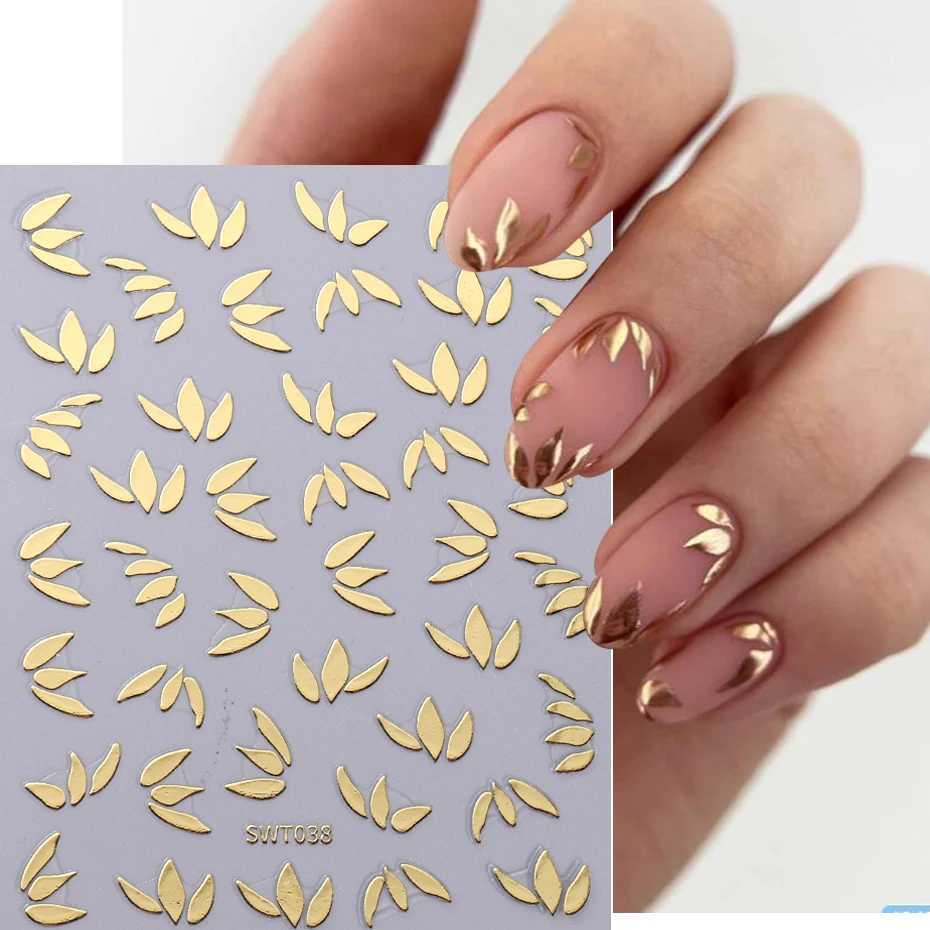 3D Gold Silver Flowers Leaf Nail Art Sticker Simple Florals Petals Leaf Self Adhesive Sliders Manicure Decorations For Nail TipsXJ240814