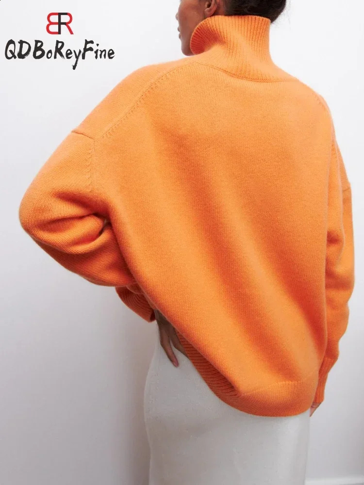 Winter Women Turtleneck Sweater Oversize Long Sleeve Top Autumn Casual Loose Jumper White Thick Warm Knitted Pullovers for Women 240815