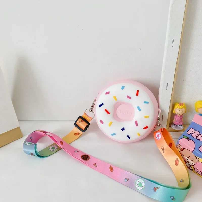 Girls donut cross bag childrens cute shoulder bag boys silicone mini coin wallet childrens rainbow messenger handbag W240813