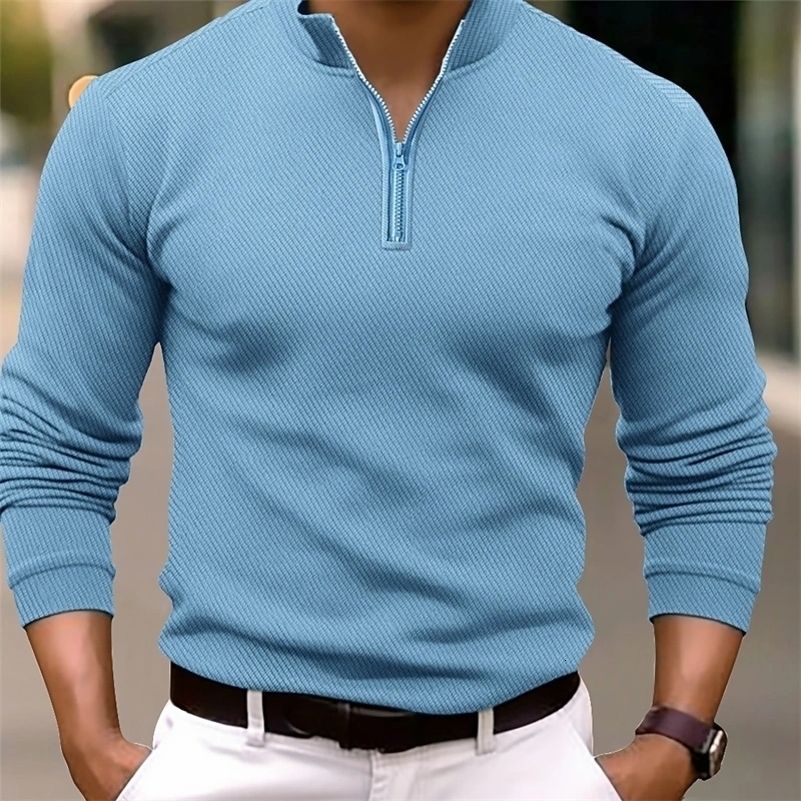 Trend Mens Fashion V-Neck Shirt Long Sleeve Mens Stitching Casual Sport T-Shirt Tops 240814