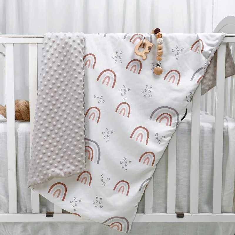 Baby cotton thin ultra soft flange velvet blanket newborn baby blanket striped cotton bag bed cover bubble 100x76cmW240810