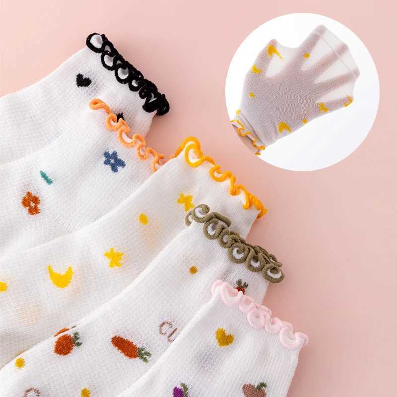 5 pairs of girls socks with curled edges cute and easy to match girls mid calf socks summer thin cotton socks W240814