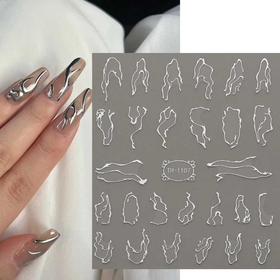 3D Metalic Line Nail Stickers Sliver Thorns Vine Curve Stripe Lines Tape Swirl Sliders Manicure Adhesive Nail Art DecalsXJ240814