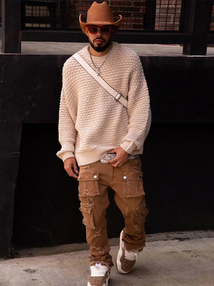Casual O Neck Mens Solid Knited Sweater Trendy Loog Sleeve Oversize Loose Knit Pullover 2024 Autumn Warm Male Jumper Tops 240814