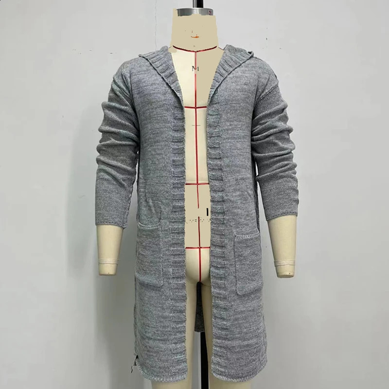 Winter Mens Vintage Hooded Thin Sweater Cardigan Long-sleeve Knitwear Loose Long Hoodie Coat for Men Casual Knitted Warm Jacket 240814