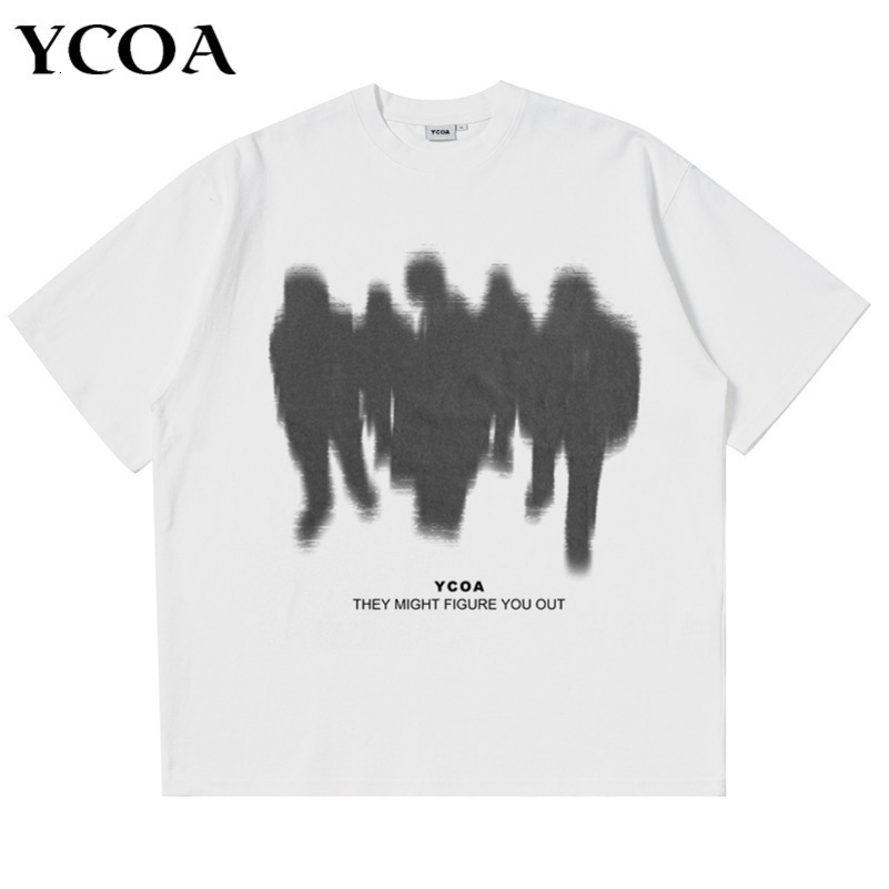 Mens T-Shirts Oversized Shadow Cotton Harajuku Goth Y2k Streetwear Tops Short Sleeve Korean Fashion Hip Hop Aesthetic Clothing 240814