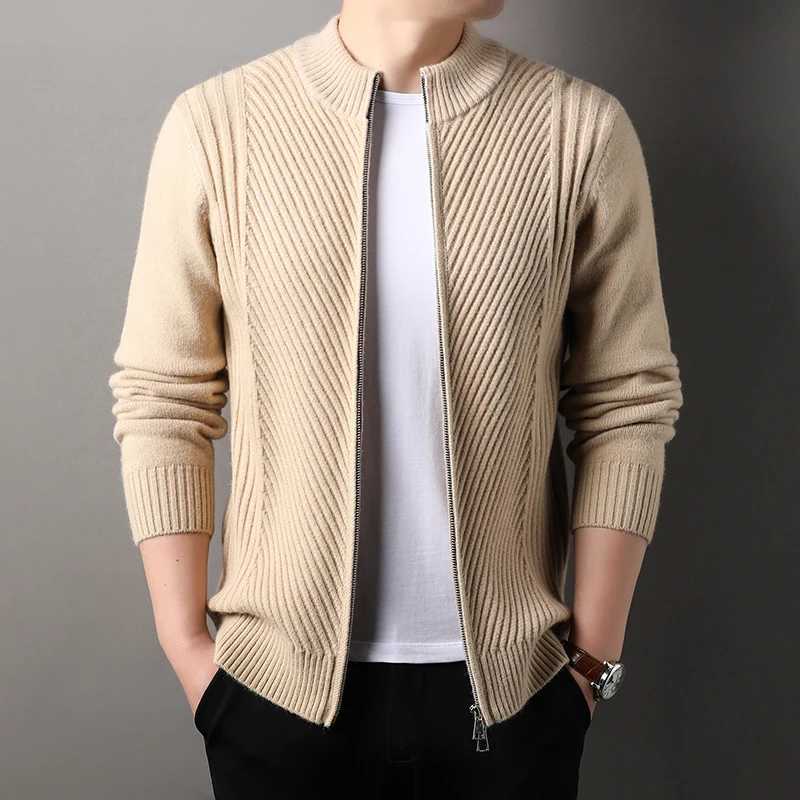 Autumn Winter Knitted Sweater Mens Casual Fashion Solid Color Zipper Knitwear Cardigan Sweaters Jacket Man Jumper CoatXJ240814