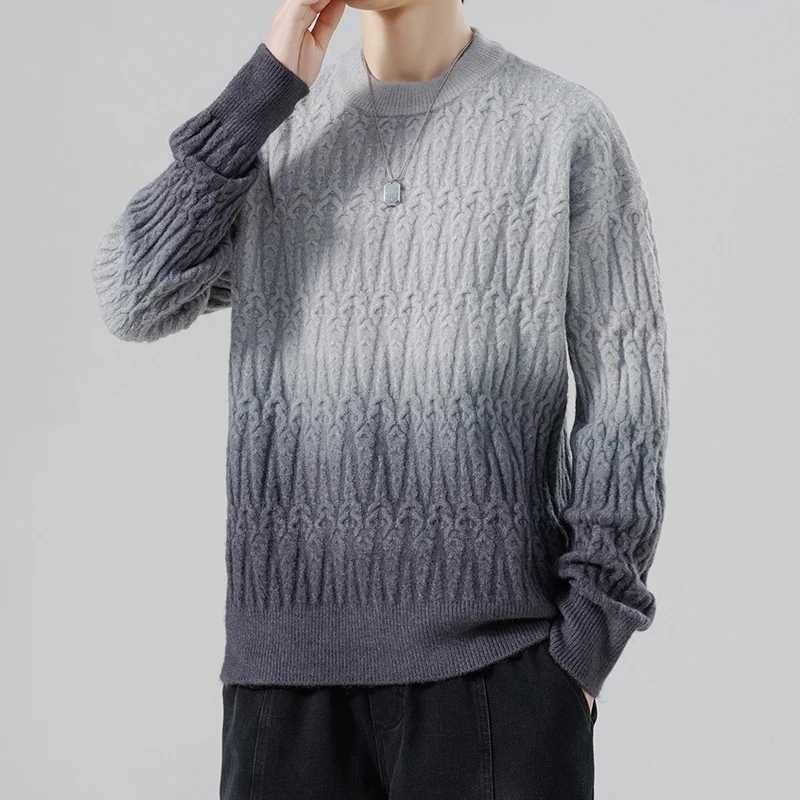 Mens New Autumn Winter Harajuku Sweater Mens Casual Loose Gradient Color Round Neck Knitted Pullover Street Hip Hop SweatshirtXJ240814
