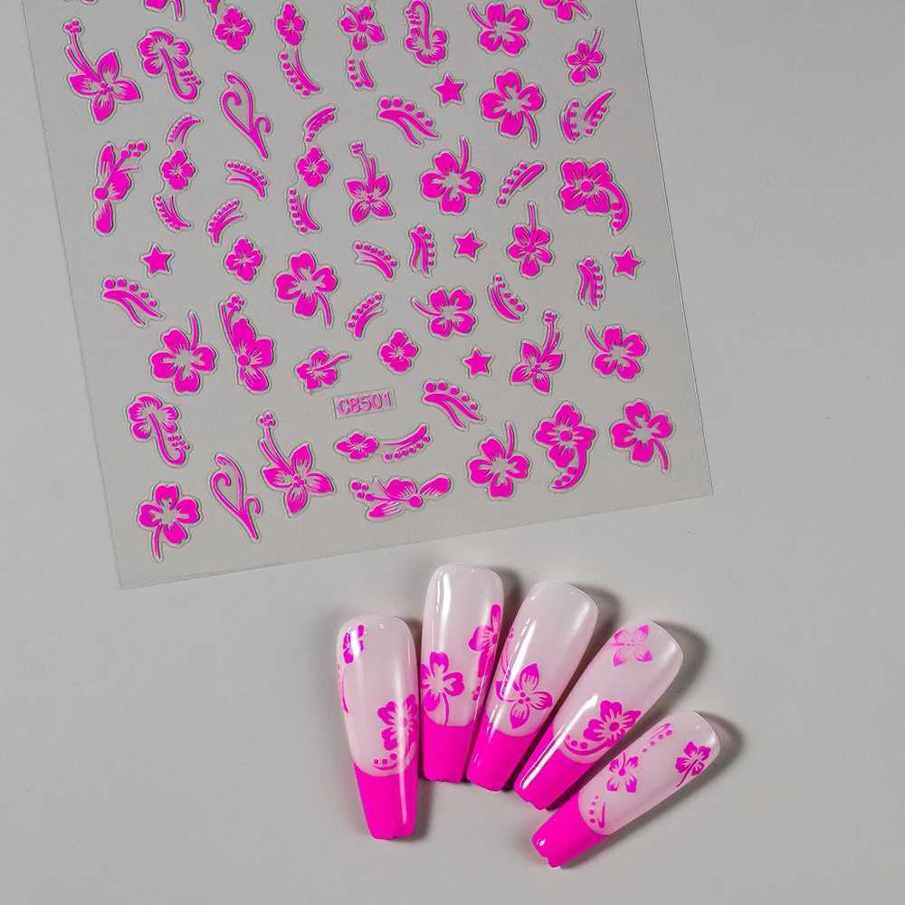 1pc 3D Hibiscus Flowers Nail Sticker White Black Flower Petals Adhesive Decals Pink Golden Floral Slider For Nail Art DecorationXJ240814