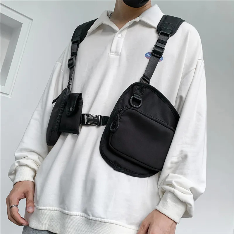 Black Chest Rig Hip-Hop Men Bag Casual Function Outdoor Style Chest Bag Multi Pouch Tactical Vest Bags Streetwear Male Waist Bag 240815