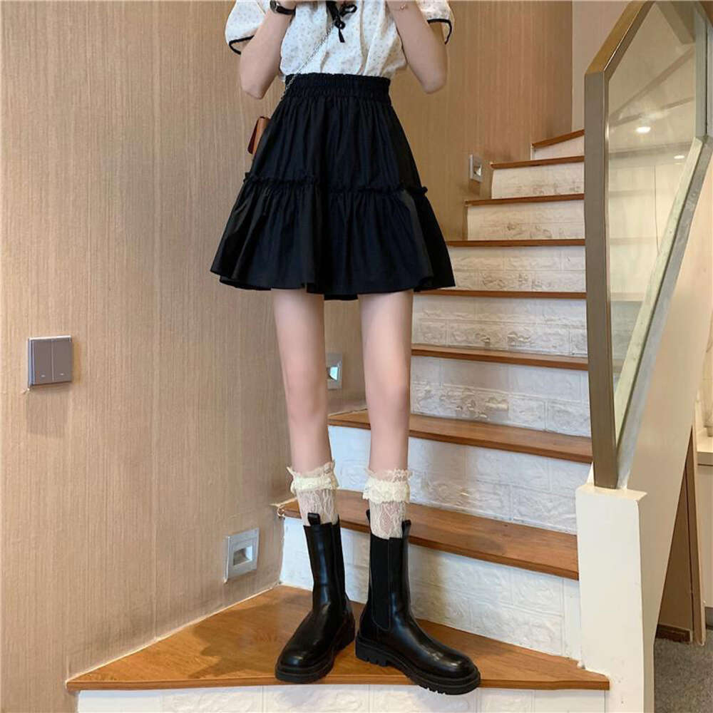 Mini Fashion A Line High Sexy Cute Ruffle Vintage Tennis Skirt Black Elastic Waist Solid Women Short Skirts s
