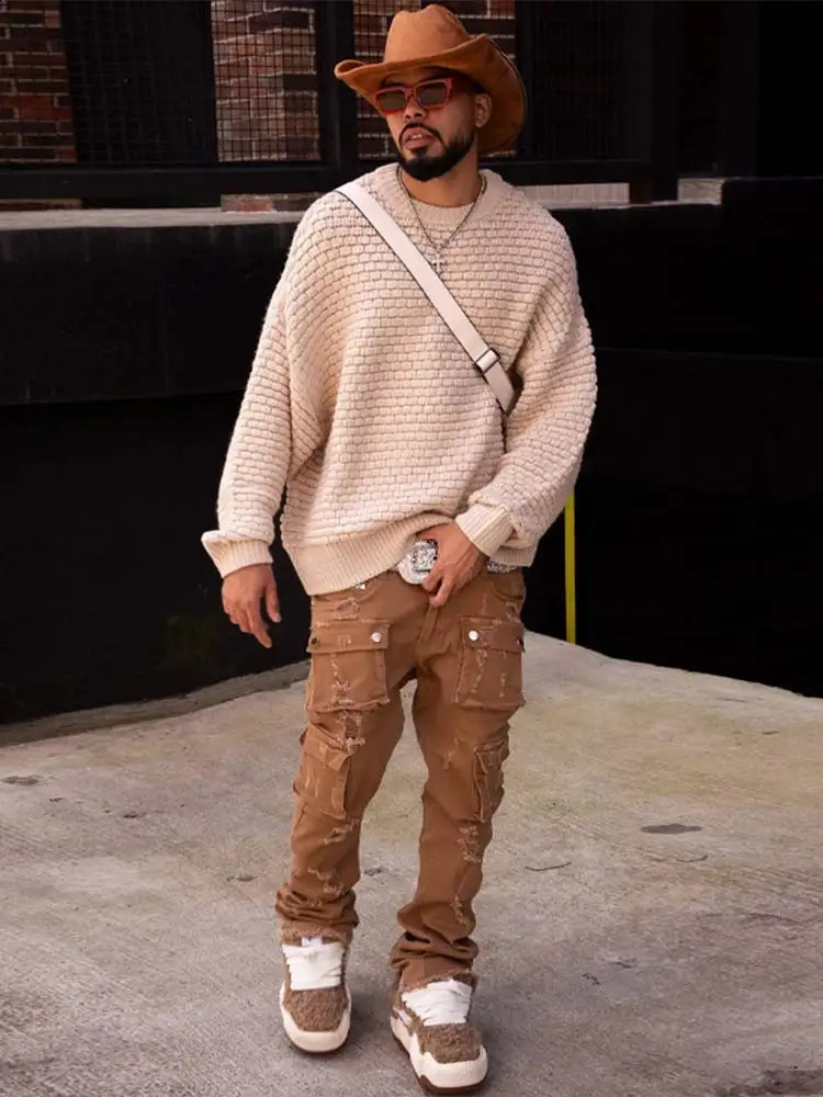 Casual O Neck Mens Solid Knited Sweater Trendy Loog Sleeve Oversize Loose Knit Pullover 2024 Autumn Warm Male Jumper Tops 240814