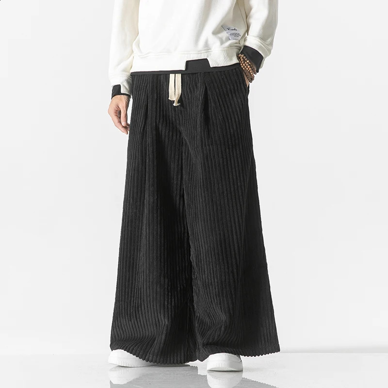 Vintage Men Corduroy Pants Harajuku Mens Solid Color Wide Leg Harem Pants Men Streetwear Casual Jogging Trousers Oversized 5XL 240814