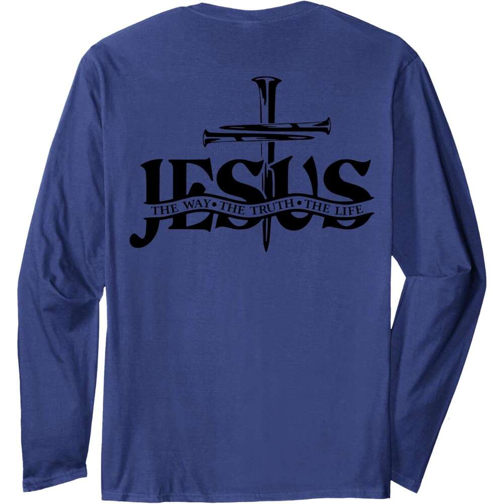 Long Sleeve Shirts for Men Jesus The Way Truth Life Bible Verse Christian (On Back) Long Sleeve Tee Streetwear Casual tops clothes