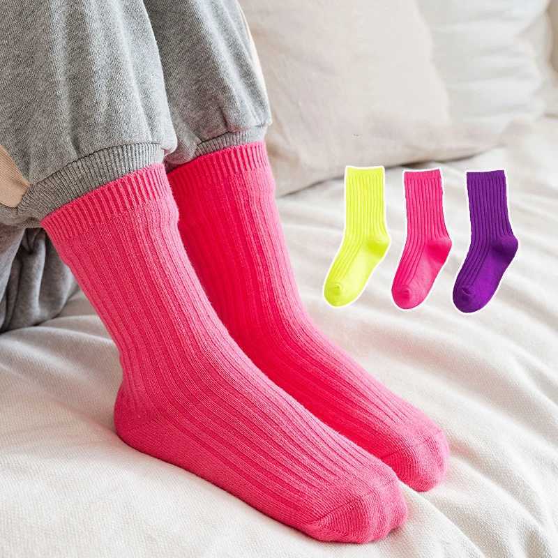 3 pairs/batch of childrens socks for spring and summer Japanese style childrens socks candy colored boys and girls mid tube socks W240814