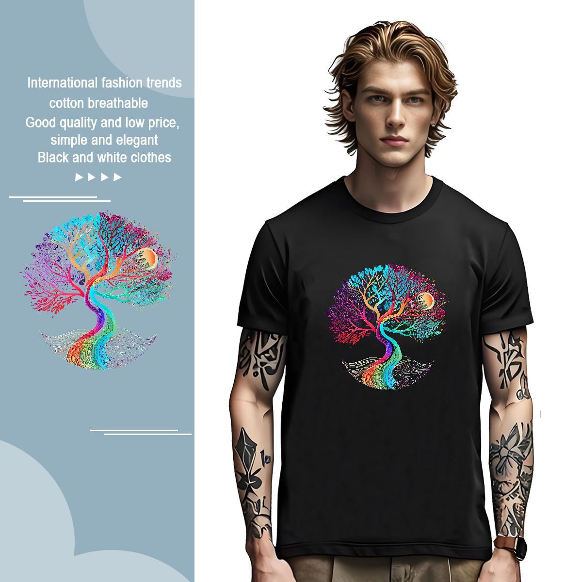 T Shirt For Man 230g Cotton tree Summer Casual Short Sleeve O-Neck White Plus Size Mens Tshirts Wholesale Soft Tee Shirt