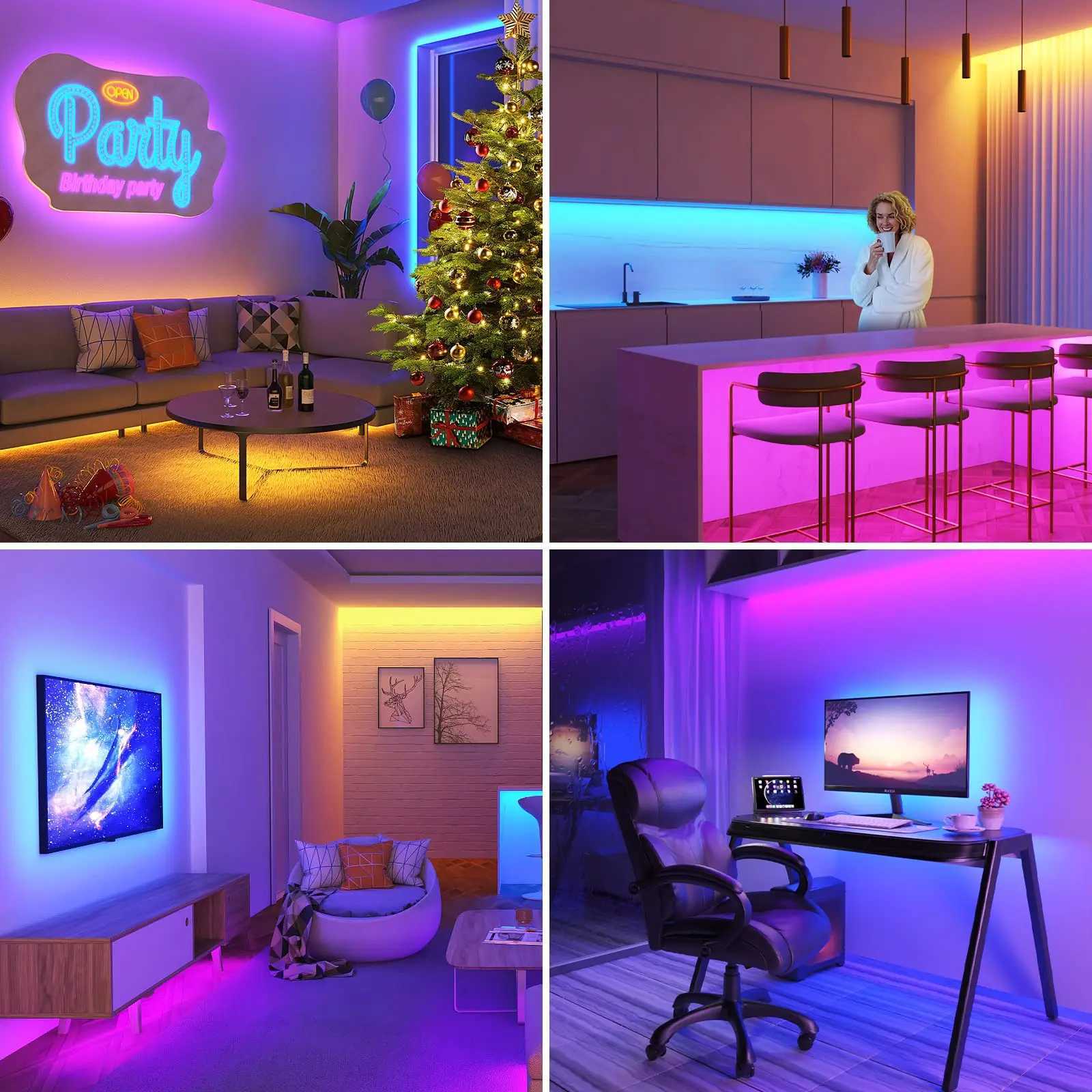 LED Strip Lights 1-5m 10m 15m 20m 30m Rgb Tape Neon Led Lights SMD5050 DC5v Led Lamp Music Sync Gaming Room Decoration Luces Led CL240815