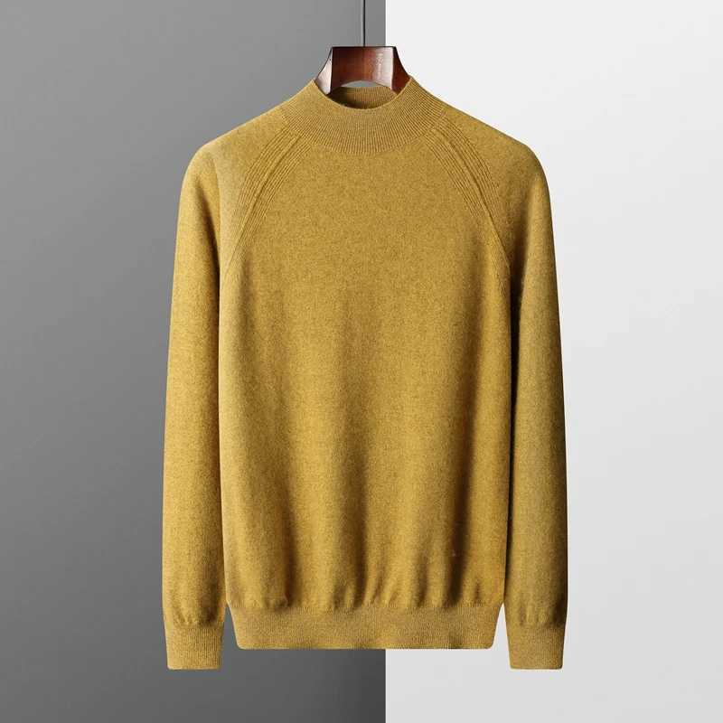 Autumn Winter New Mens 100% Cashmere Sweater Half High Collar Knitted Pullover Tops Lightweight Warm Long Sleeve Solid ColorXJ240814