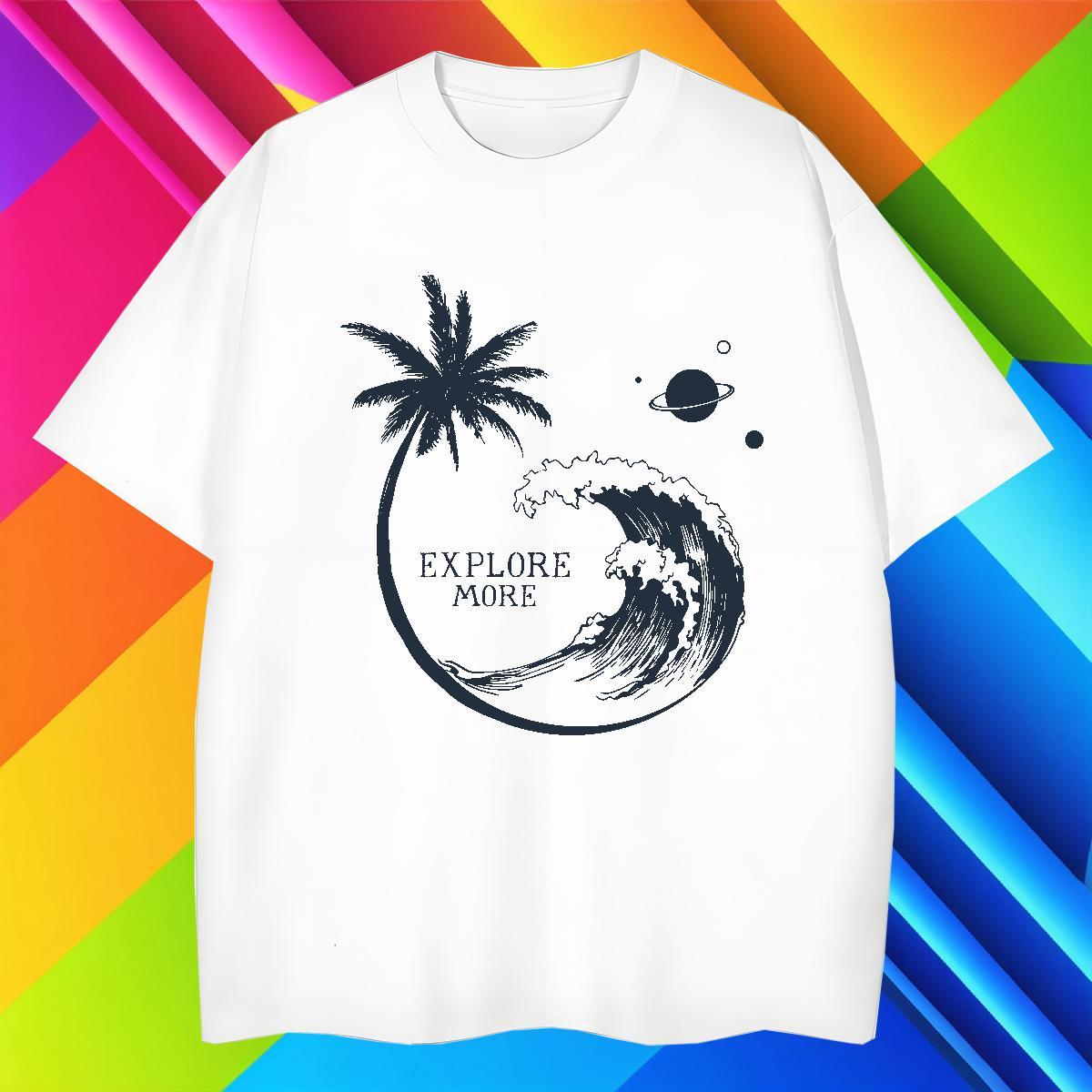 Soft Couples T Shirts Beach 230g 100% Cotton DIY Printed Breathable Short Sleeve sea wave T Shirt For Man Fashion Design Tshirts