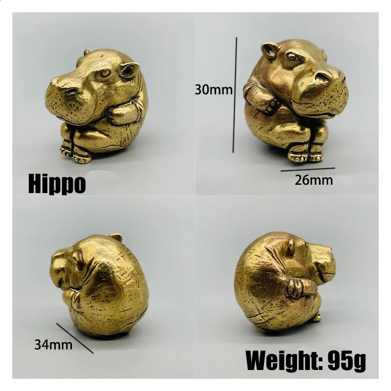 Mini Creative Brass Animal Statue Vintage Miniature Geometry Frog Hippo Home Office Desk Decoration Ornament Funny Toy Gift 240814