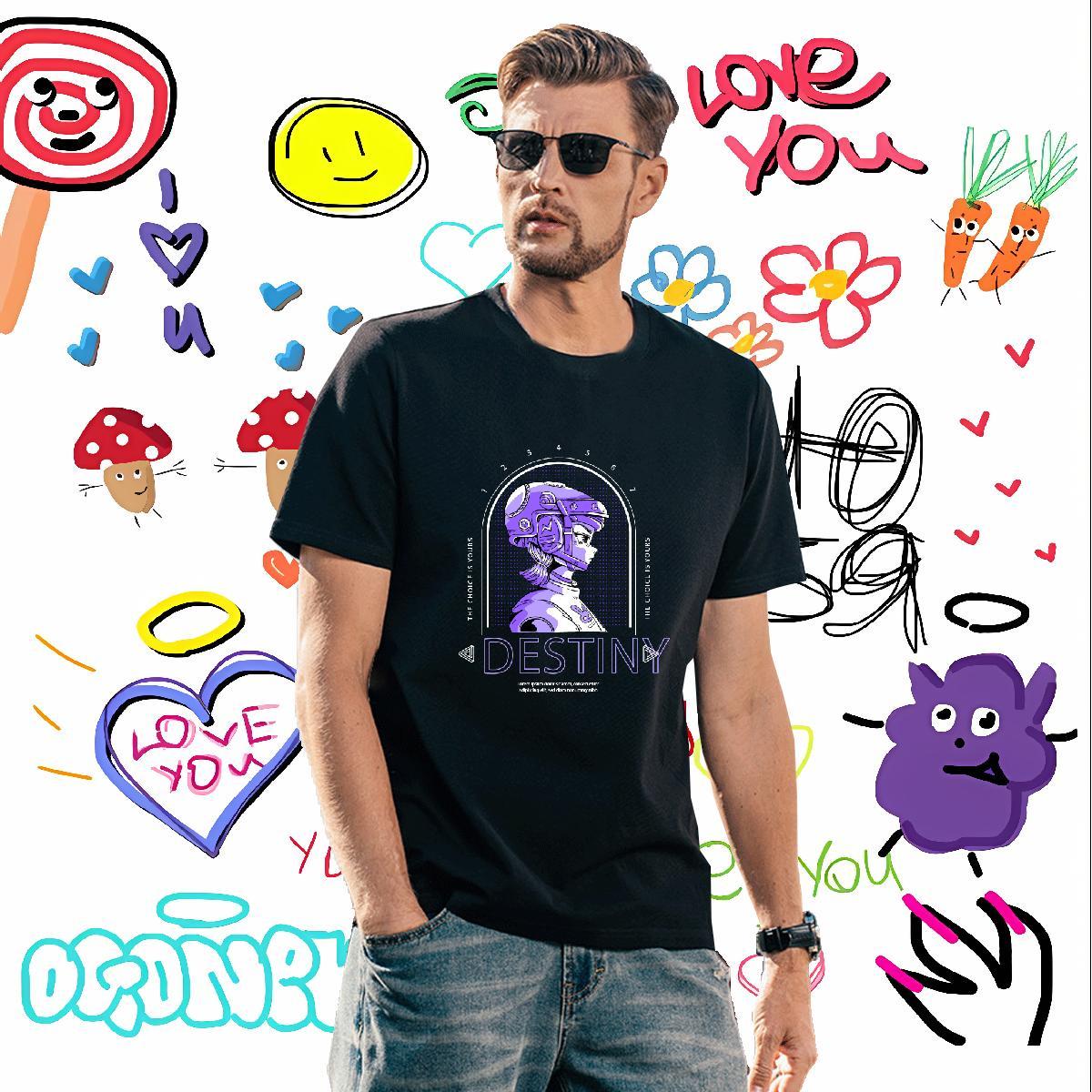 T Shirt For Man 100% Cotton 230g portrait Daily Wear Short Sleeve O-Neck Plus Size Cartoon Men Clothes T-Shirt Classic TOP Quality Top Tees