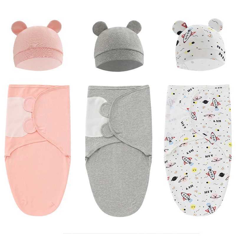 100% Cotton Baby Swaddle Blanket Swaddle Wrap Baby Hat Set for Infant Adjustable Newborn Swaddle Baby Swaddle for 0-6 Month Y240814