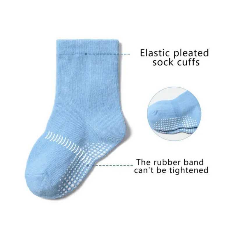 6 pairs/batch of childrens pure cotton anti slip socks suitable for boys girls flooring childrens socks with rubber handles all year round W240814