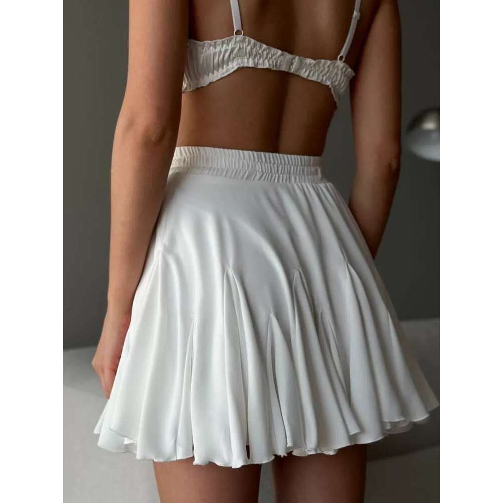 Summer DEEPTOWN White Sexy Cute Ruffle A-line Vintage Mini Pleated Tennis Skirt Elastic Waist Tutu Short Skirts for Women s