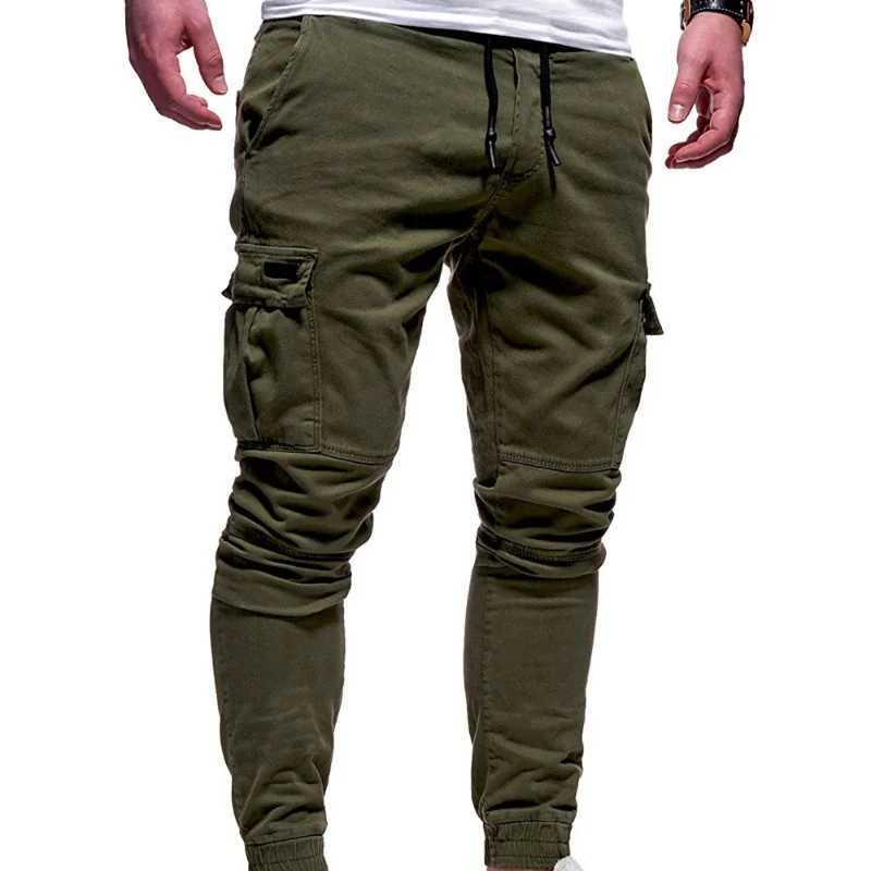 Mens autumn and winter new mid waist elastic pencil pants with drawstring and casual pocket splicing Versatile TrouserW240725