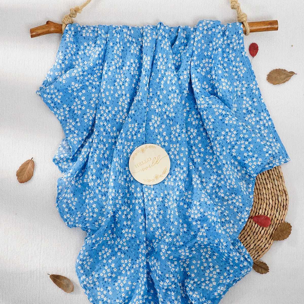 Elinfant 2PCS Popular Print With Solid Color Muslin Swaddle BlanketsNewborn Swaddle Wrap100% Cotton Baby Bath Towel Y240815