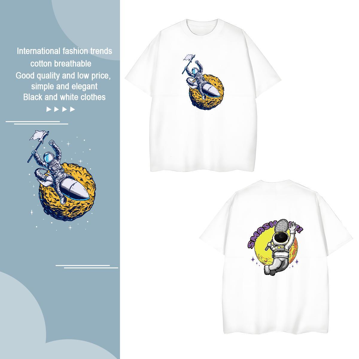 T-Shirts for Men 230g Pure Cotton universe Beach Breathable Short Sleeve DIY Men Tshirts Fashion New Unisex Tops Shirt