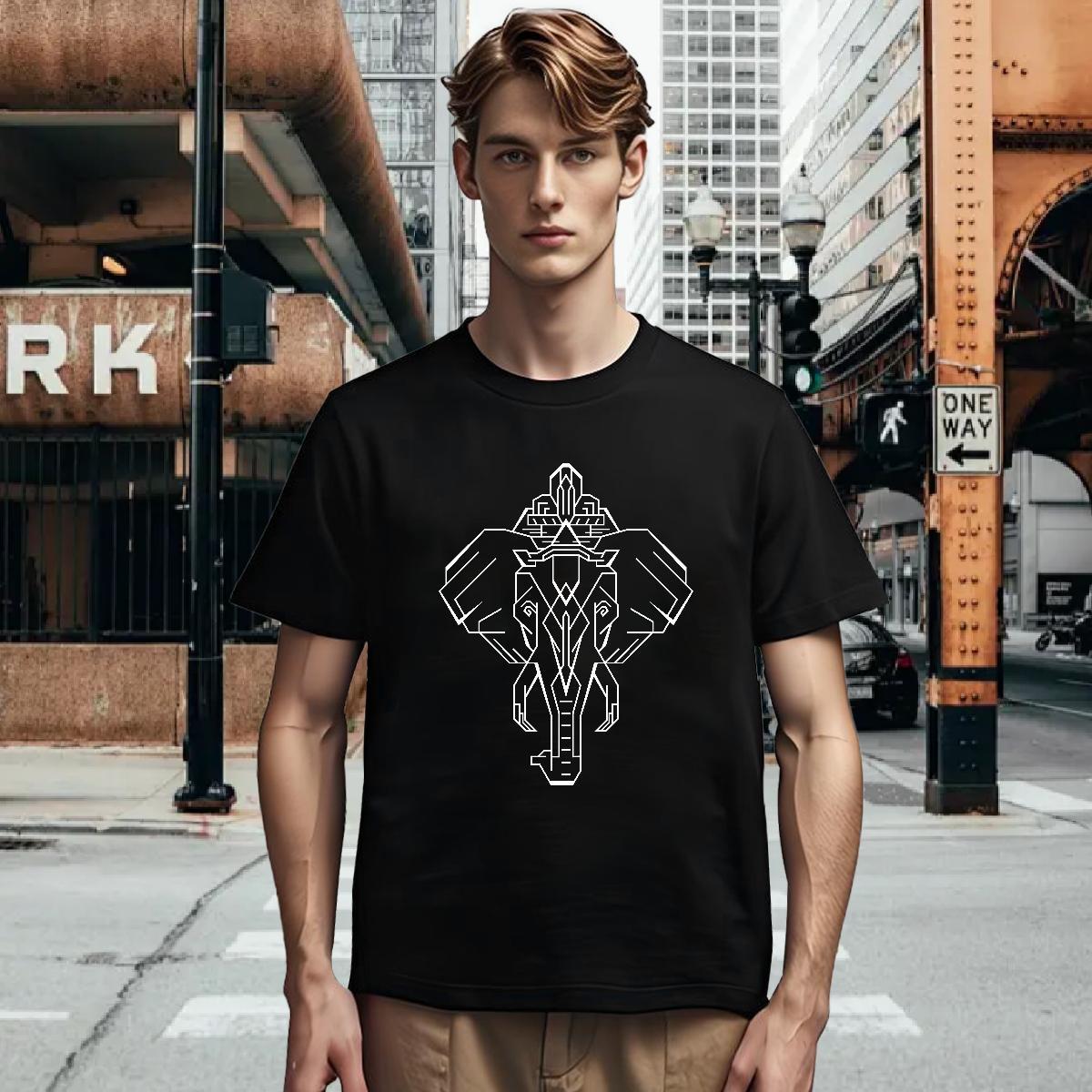 T Shirt For Man 100% Cotton 230g Geometric line Street Casual Pure Cotton Custom Print Oversized Men Clothes T-Shirt Brand Popular Clothings