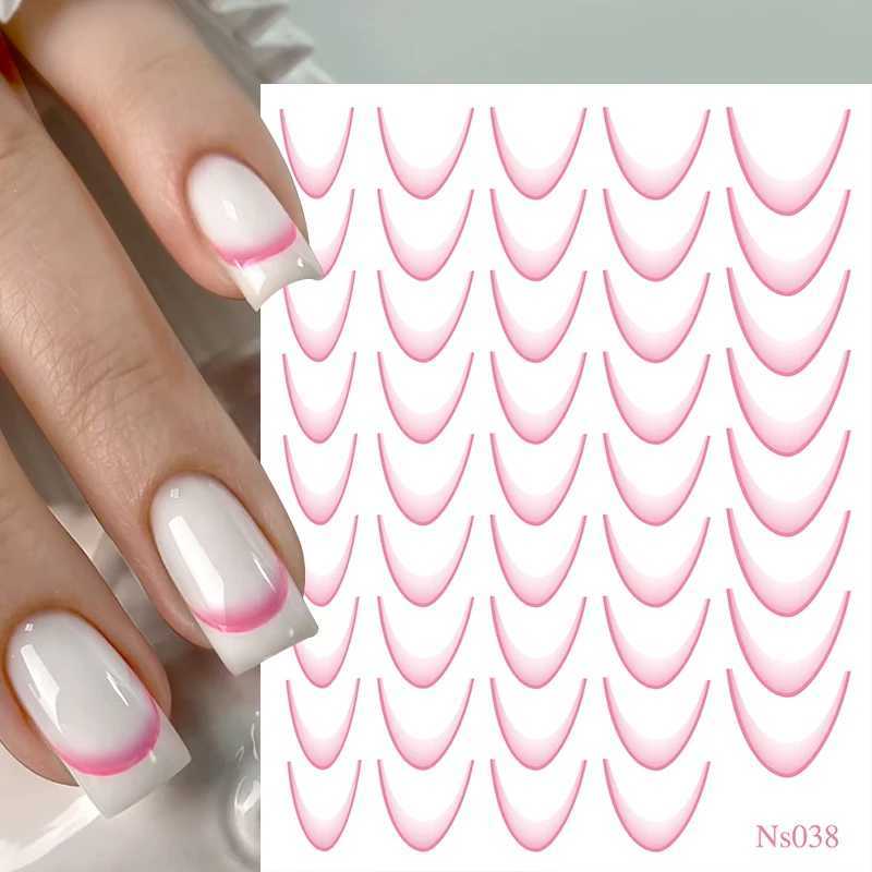 3D Pink Blue Gradient French Style Nail Stickers Design French Line Romance Fashion Gradient Line Nail Art Decal DIY AccessoriesXJ240814