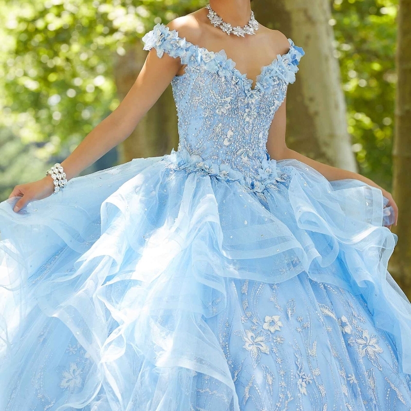 Quinceanera Dresses Ball Gown Off The Shoulder Princess Sparkly Beads Redtie Tull Sweet 16 Dress Vestidos De XV 15 Anos