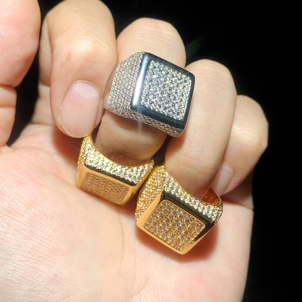 Men's Retro Square Wedding Ring with Premium Cubic Zirconia in White Gold