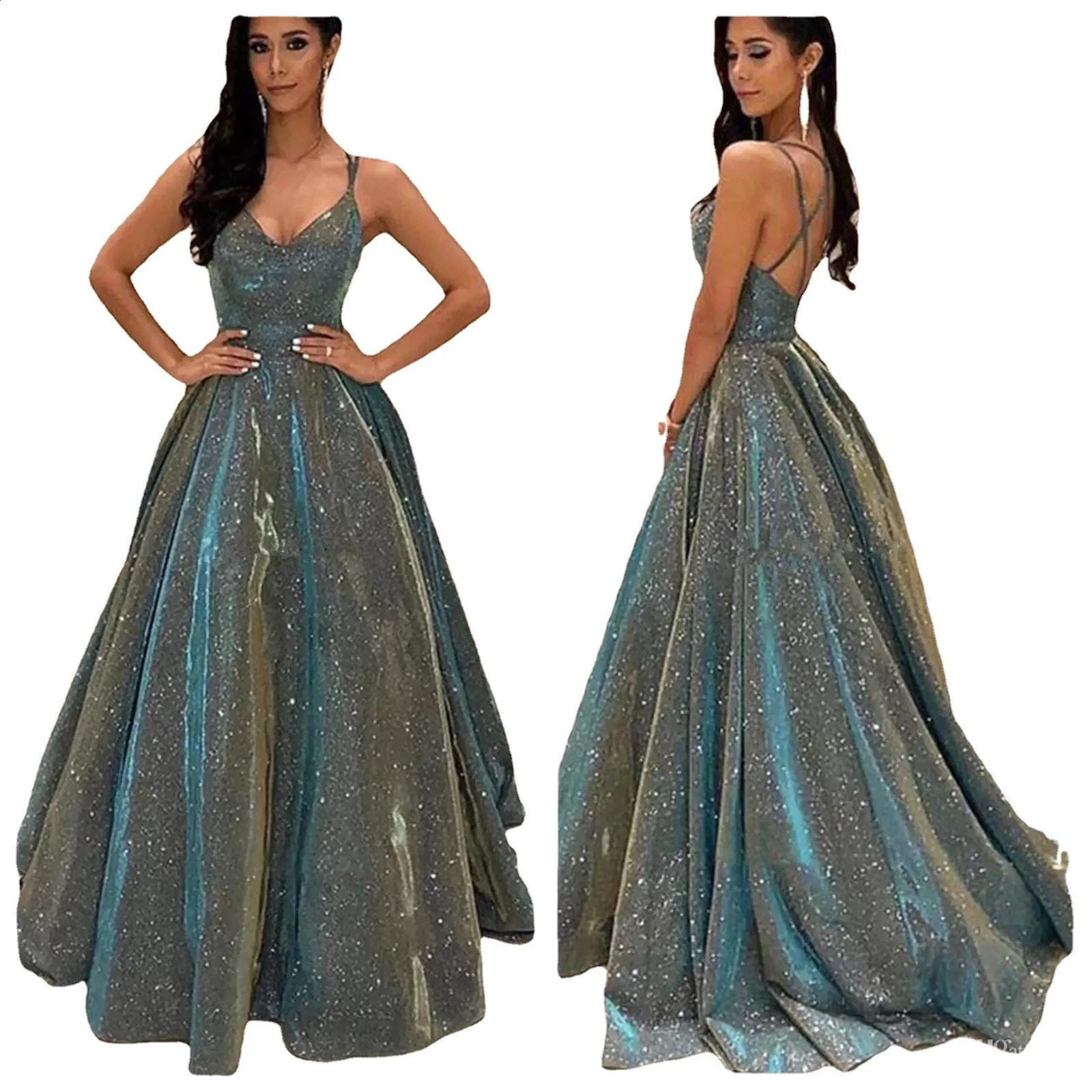 Elegant Lady Sequins Dresses Formal Occasion Women Waisted A-line Dress Sexy Backless Sleeveless Party Evening Dress 240815