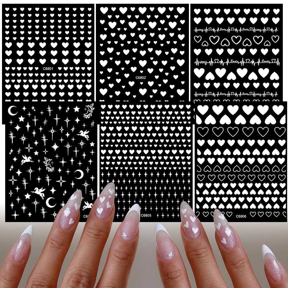 6/4Pcs Black White Love Heart 3D Nail Stickers Cute Self Adhesive Bronzing Star Moon Slider Valentine Decals Manicure DecorationXJ240814