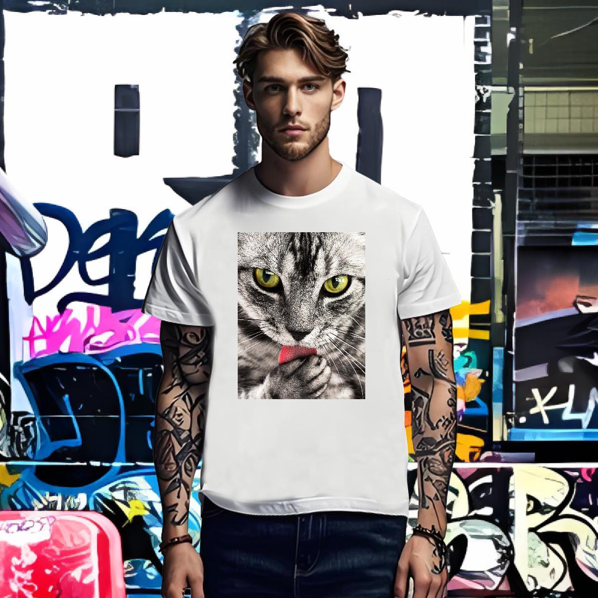 Man T Shirts 100% Cotton 230g cat Anime Printing Street Breathable Short Sleeve Custom Print Oversized Men Clothes T-Shirt Brand Comfortable Tops Shir